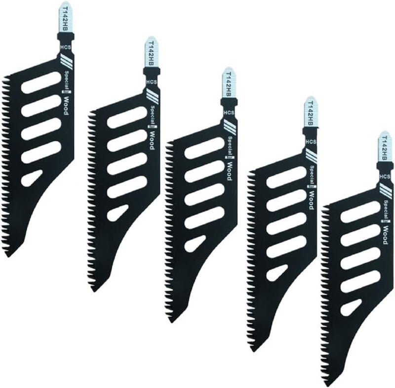 acclookss Special Wood T142HB Jigsaw Blades, Black, Steel Construction, Special-Shaped Design for Wood Cutting, 5 Pack - Image 1